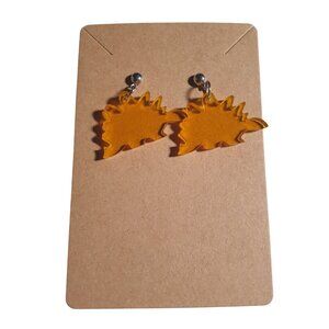 Orange Acrylic Stegosaurus Earrings Bold Fun Design Lightweight Unique Jewelry